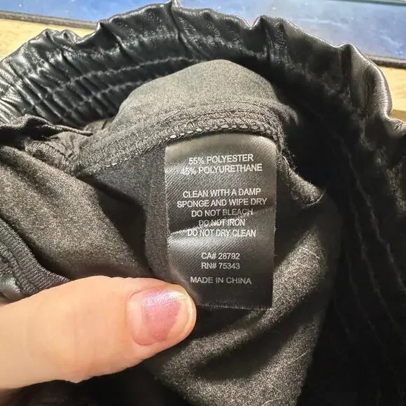 Joie Black Faux Leather High Smocked Waist Straight Leg Pull On Pants - Picture 6 of 6